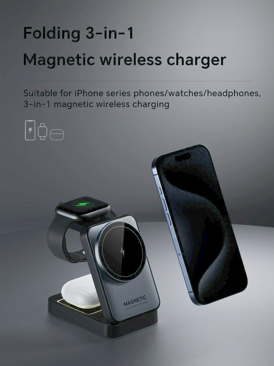 Foldable 3 In 1 Magnetic Wireless Charger Stand For Magsafe iPhone 16 15 14 13 12 iWatch 6 7 8 Airpods Pro Fast Charging Station
