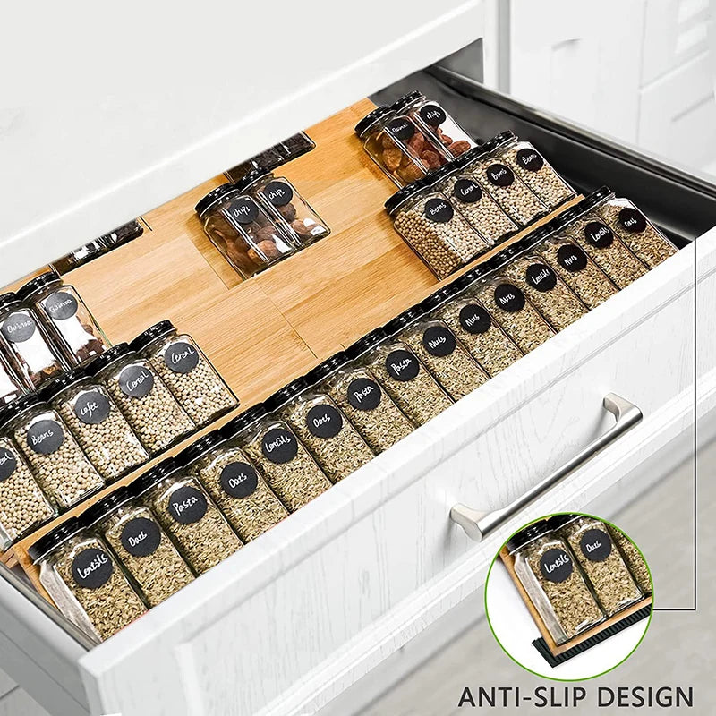 Bamboo Spice Rack Tray with Jars
