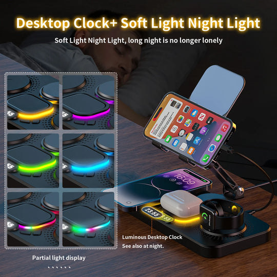 4-in-1 Wireless Charging Station Foldable Multi-function Magnetic Phone Stand Fast Charger For iPhone 16 15 iPad iWatch AirPods
