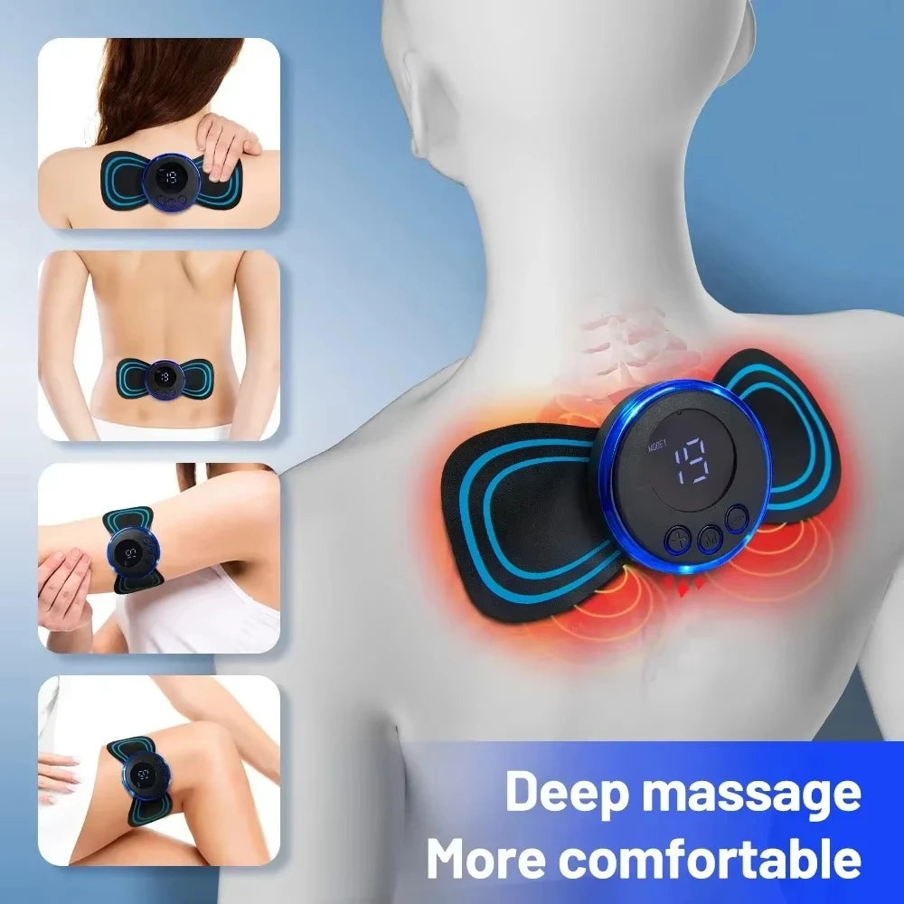Mini Electric Neck Massager with Remote-Controlled EMS Muscle Stimulator Pads