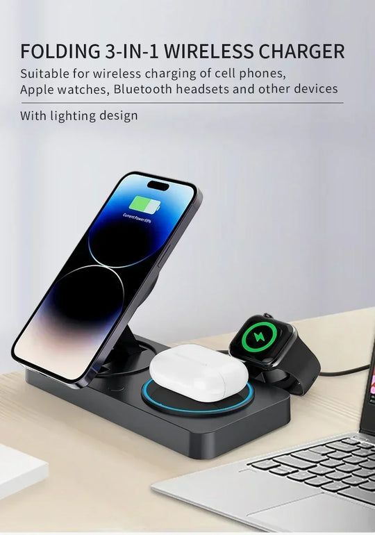 3 in 1 Magnetic Wireless Charger Foldable Phone Stand Fast Charging Station For iPhone 16 15 14 Pro Max iWatch 10 9 Airpods Pro2