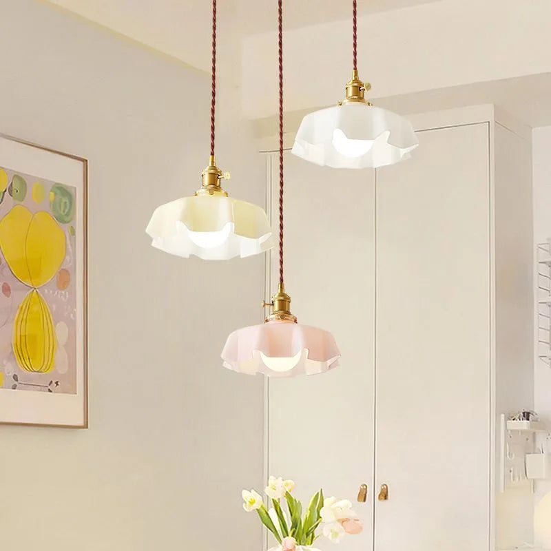 Modern Glass Flower Long-linePendant Lamp With Switch Aluminum all-Copper Lamp Head Bedroom Bedside And Dining Room Lighting