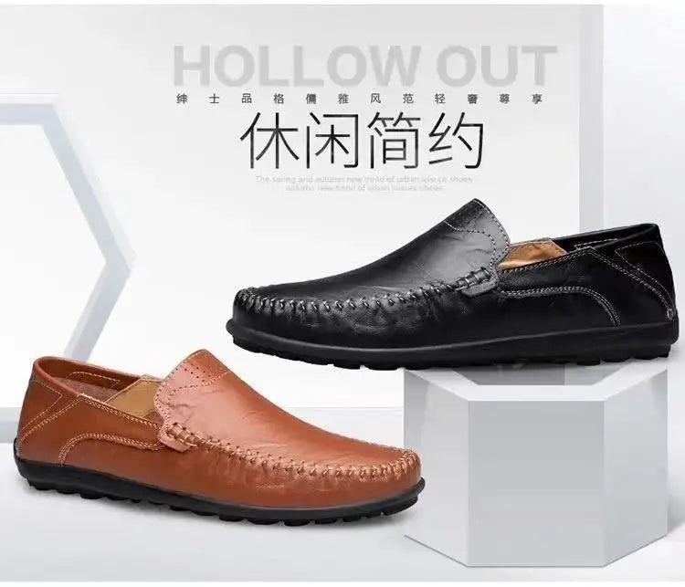 Comfort Men's Casual Loafers Summer Men Shallow Slip on Leather Shoes Soft Bottom Lightweight Driving Shoes for Men Peas Shoes