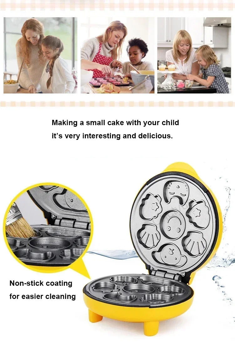 220V Household automatic cake machine Cartoon mini children's bread machine double-sided heating baking breakfast machine EU US