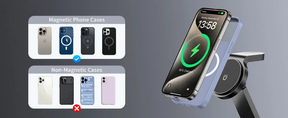 Magnetic Wireless Charging Station for iPhone 16 15 14 Foldable Rotating Light Adjustment 3-in-1 15W Fast Mag-Safe Charger Stand