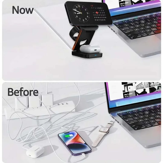 Fast Charging Station 3 in 1 Foldable Magnetic Wireless Charger Stand for iPhone 16 15 14 13 12 iWatch 10-2 Airpods Pro Max