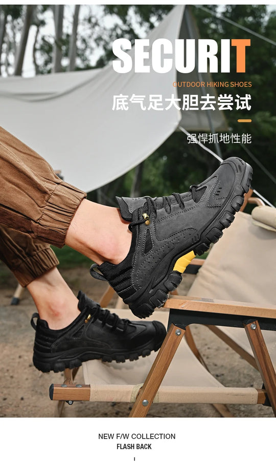 Men's Leather Outdoor Lace Up Anti Slip Sports Shoes Comfortable  Lightweight Hiking Shoes Casual  Breathable Hiking Shoes