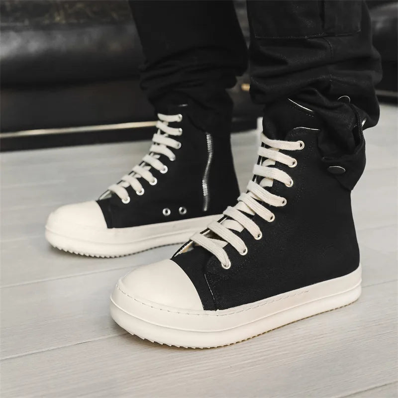 Popular Men's Sneakers Men's Casual Shoes 2025 New Lace-up Thick Bottom High Top Shoes Canvas Punk Couple Trend Sneakers for Man