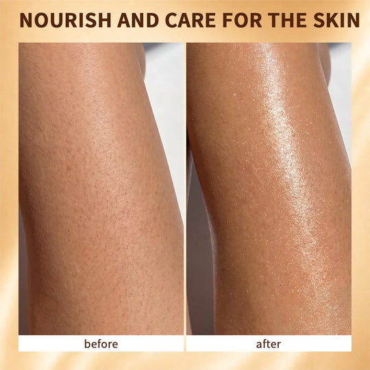 Shimmer Sunlit Glow Body Gel Oil Vanilla Cocoa Scent 100% Pure Cocoa Butter Hydrating Lipids Nourish Moisturize Radiant Glowing