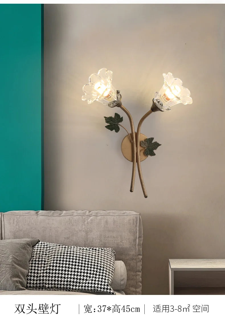 American Wall Lamp - Modern Minimalist & French Rustic Floral Design for Living Room/Bedroom Headboard