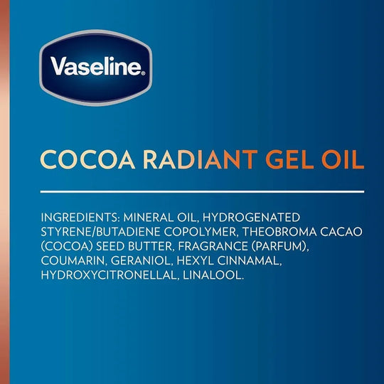 Vaseline Intensive Care Cocoa Radiant For Glowing Skin Count Body Gel Oil with 100% Pure Cocoa Butter Replenishing Body Oils