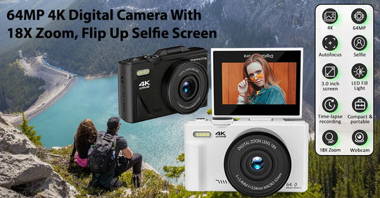4K YouTube Vlog Video Camera with 3’’ Flip Screen & Anti-Shake Selfie Camcorder