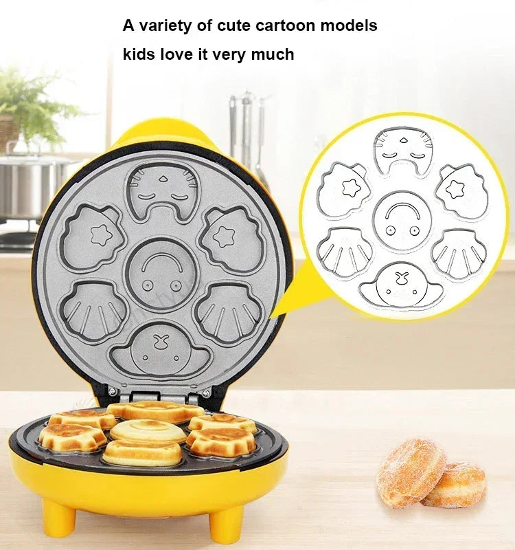 220V Household automatic cake machine Cartoon mini children's bread machine double-sided heating baking breakfast machine EU US