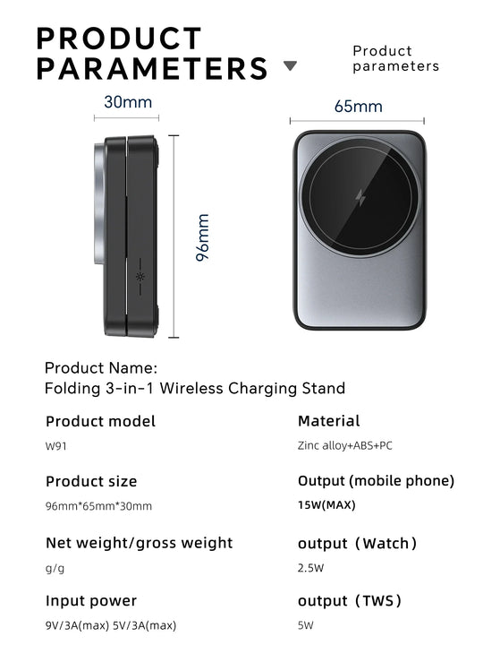 Foldable 3 In 1 Magnetic Wireless Charger Stand For Magsafe iPhone 16 15 14 13 12 iWatch 6 7 8 Airpods Pro Fast Charging Station