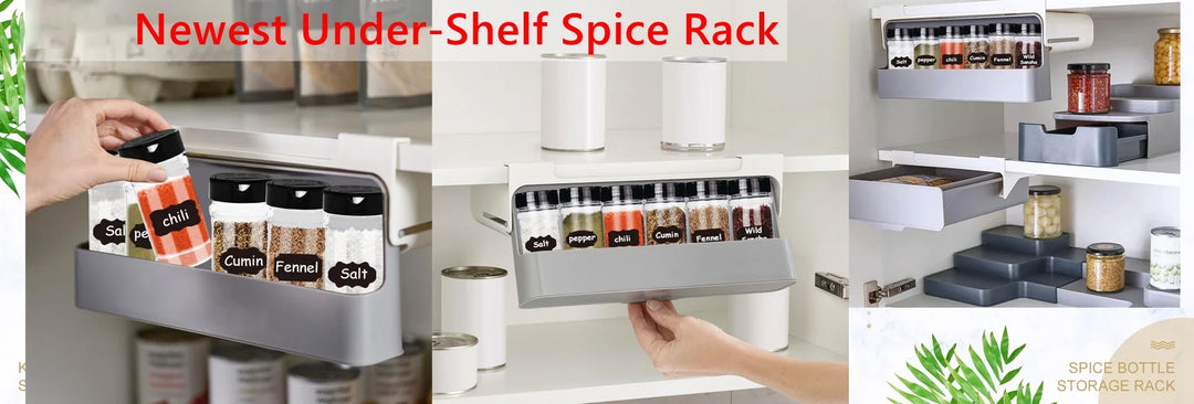 Kitchen Spice Rack Self-adhesive Wall-mounted Under-Shelf Seasoning Bottle Storage Rack Spice Organizer Kitchen Storage Rack