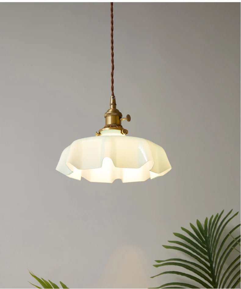 Modern Glass Flower Long-linePendant Lamp With Switch Aluminum all-Copper Lamp Head Bedroom Bedside And Dining Room Lighting