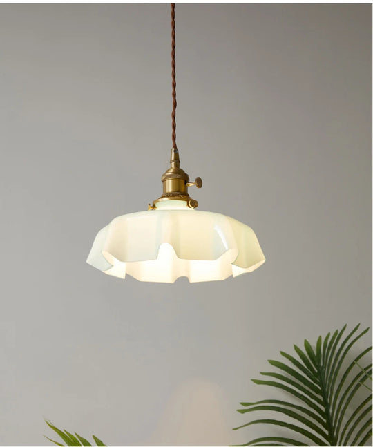 Modern Glass Flower Long-linePendant Lamp With Switch Aluminum all-Copper Lamp Head Bedroom Bedside And Dining Room Lighting