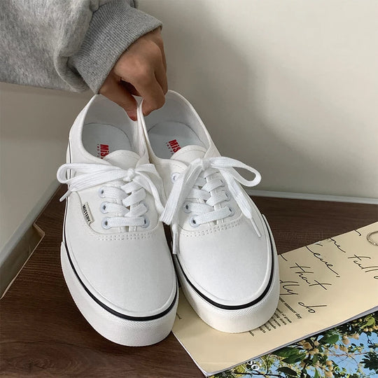 Casual Flats Canvas Sneakers Women Outdoor Solid Color Shallow Sports Shoes Tennis Female Streetwear Lace Up Vulcanize Shoes