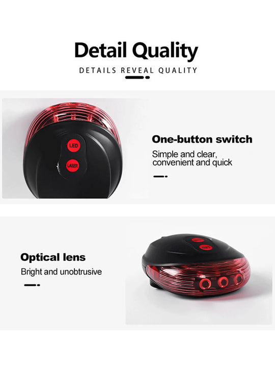 5 LED Bike Tail Lamp Night Riding Laser Light Outdoor Cycling Waterproof Safety Warning Taillight