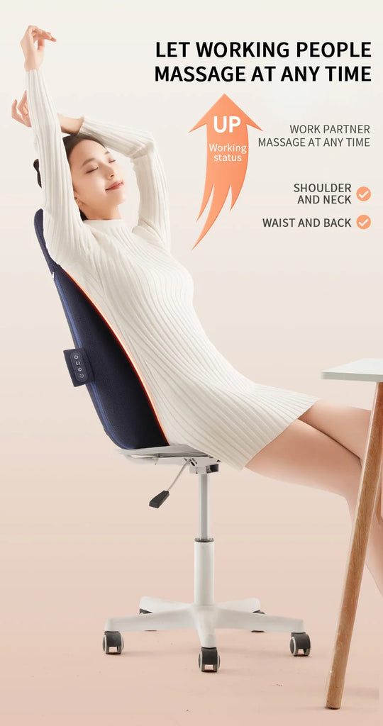 Shiatsu Neck and Back Massager with Heat Full Back Fixed Point Knead Rolling Ultra Slim Massage Cushion for Home Office Seat Use