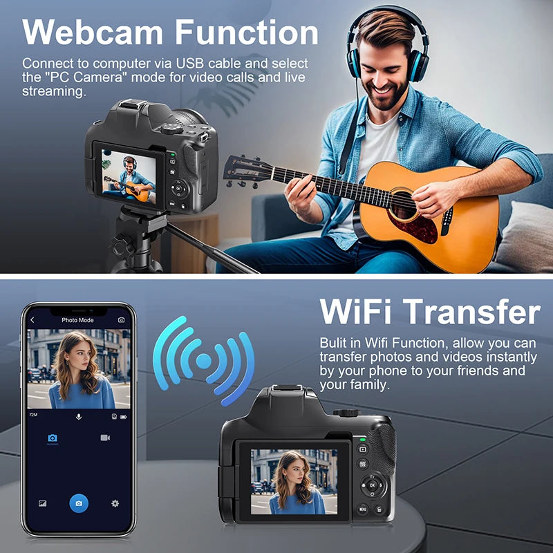 Digital Camera 4K 72MP with 12X Optical Zoom