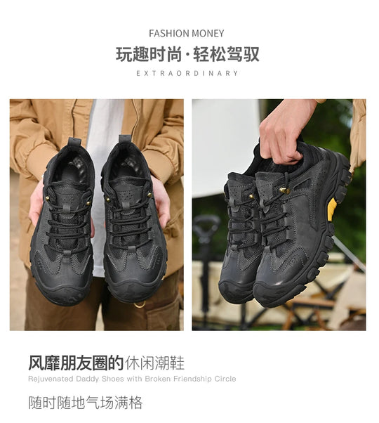 Men's Leather Outdoor Lace Up Anti Slip Sports Shoes Comfortable  Lightweight Hiking Shoes Casual  Breathable Hiking Shoes