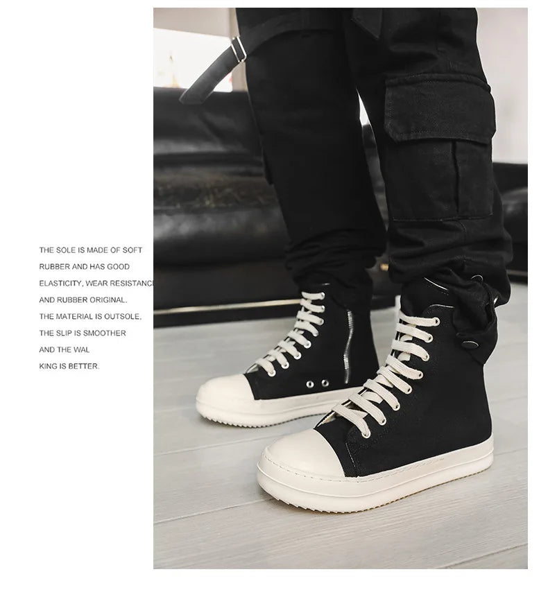 Popular Men's Sneakers Men's Casual Shoes 2025 New Lace-up Thick Bottom High Top Shoes Canvas Punk Couple Trend Sneakers for Man
