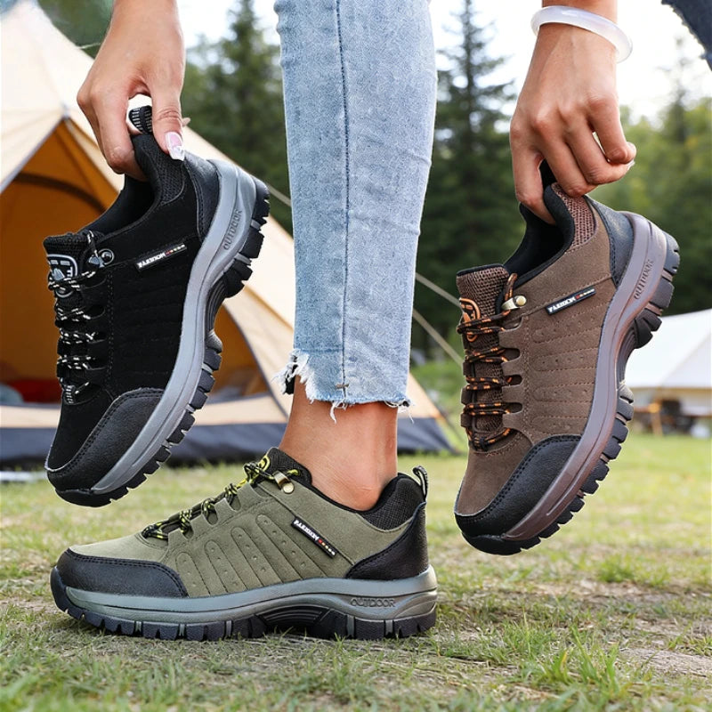 Suede Leather Women Hiking Shoes All-terrain Sneakers Breathable Wear-resistant Mesh Non-slip Hiking Shoes Outdoor Cycling Shoes