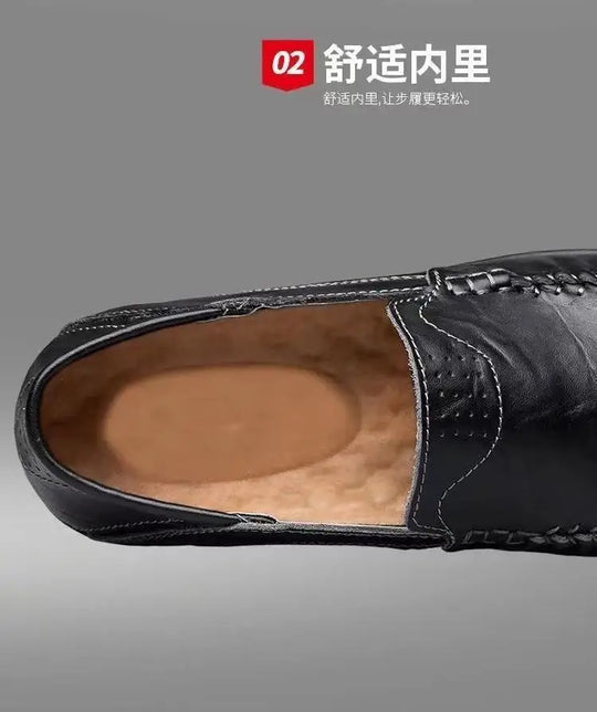 Comfort Men's Casual Loafers Summer Men Shallow Slip on Leather Shoes Soft Bottom Lightweight Driving Shoes for Men Peas Shoes