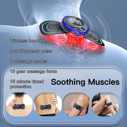 Mini Electric Neck Massager with Remote-Controlled EMS Muscle Stimulator Pads