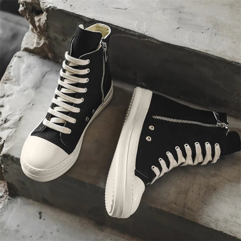 Popular Men's Sneakers Men's Casual Shoes 2025 New Lace-up Thick Bottom High Top Shoes Canvas Punk Couple Trend Sneakers for Man