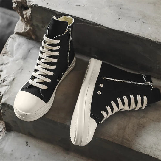Popular Men's Sneakers Men's Casual Shoes 2025 New Lace-up Thick Bottom High Top Shoes Canvas Punk Couple Trend Sneakers for Man