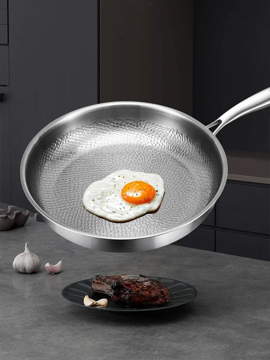 Titanium Frying Pan Thickened Non-Stick Non-Coating Hammer Pattern Fried Steak Pan Gas Stove Pot Induction Kitchen Cookwarev