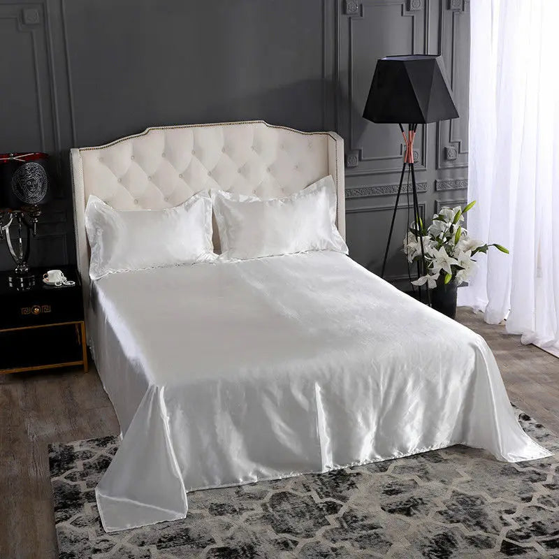 High End Rayon Queen Size Bed Sheet Set Luxury Solid Satin Silky Bedsheet Set High Quality Single Double Sheets No Pillowcase