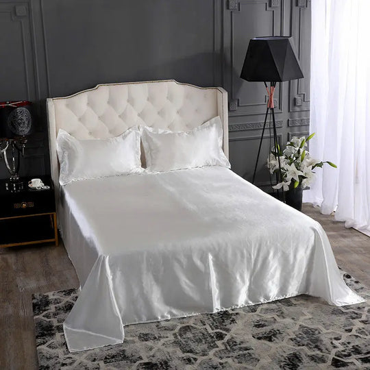 High End Rayon Queen Size Bed Sheet Set Luxury Solid Satin Silky Bedsheet Set High Quality Single Double Sheets No Pillowcase