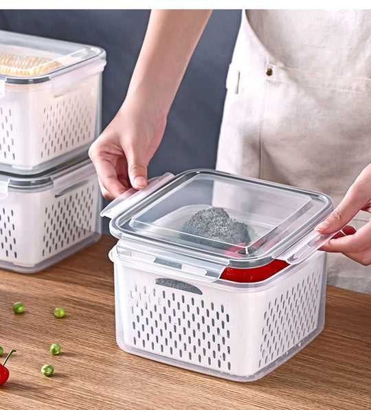 Multipurpose Refrigerator Storage Container with Drain Basket