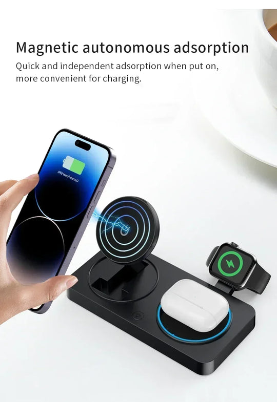 3 in 1 Magnetic Wireless Charger Foldable Phone Stand Fast Charging Station For iPhone 16 15 14 Pro Max iWatch 10 9 Airpods Pro2