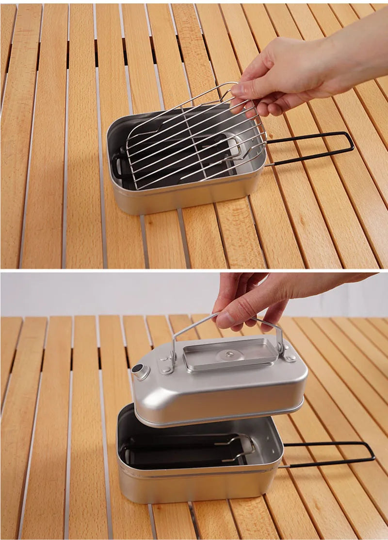 Small Camping Frying Pan Outdoor Mini Portable Grill Pan BBQ Baking Dish Pan Travel Hiking Picnic Camping Cookware Barbecue Tool
