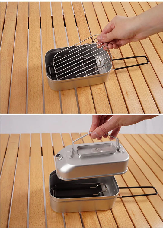 Small Camping Frying Pan Outdoor Mini Portable Grill Pan BBQ Baking Dish Pan Travel Hiking Picnic Camping Cookware Barbecue Tool