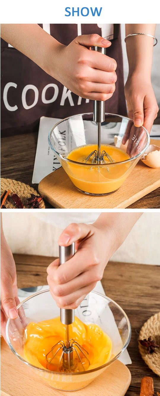 Semi-Automatic Egg Beater 304 Stainless Steel Egg Whisk Manual Hand Mixer Self Turning Egg Stirrer Kitchen Egg Tools