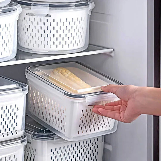 Multipurpose Refrigerator Storage Container with Drain Basket