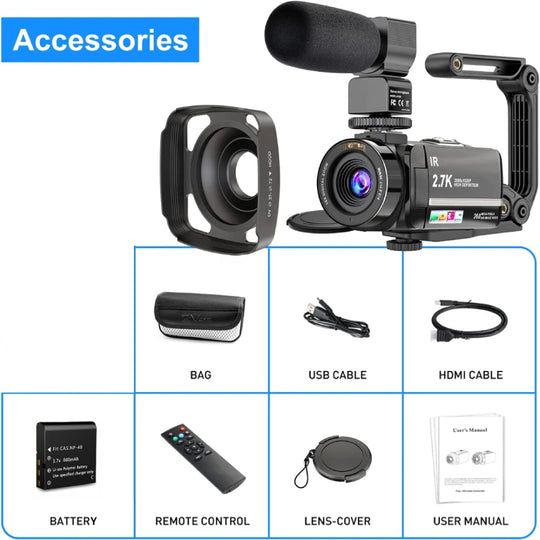 2.7K Camcorder Video Camera 36MP with LED Fill Light