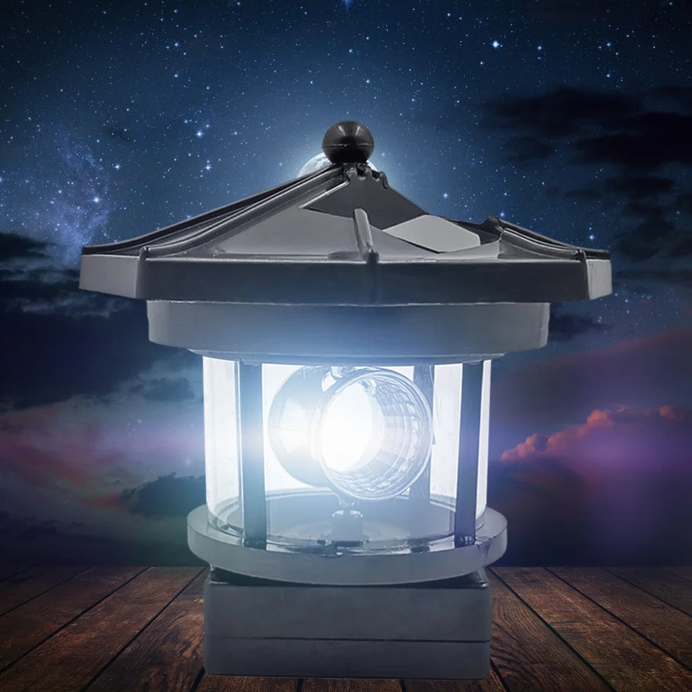 Lighthouse Solar LED Light Practical Durable Multi-functional Classic Fence Decor Smart Sensor Beacon Rotating Beam Lamp