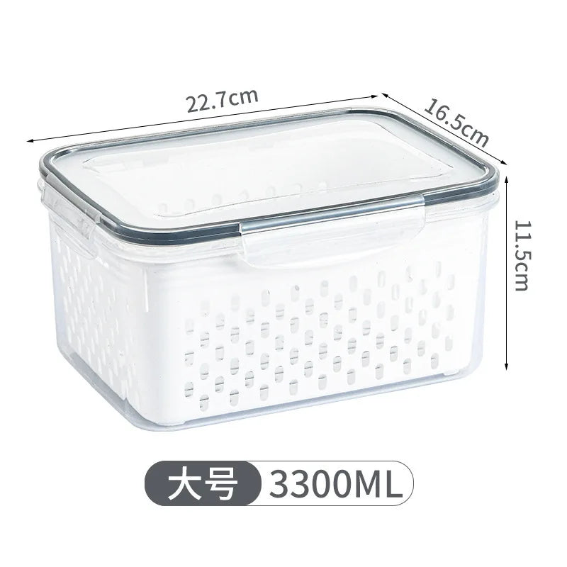 Multipurpose Refrigerator Storage Container with Drain Basket
