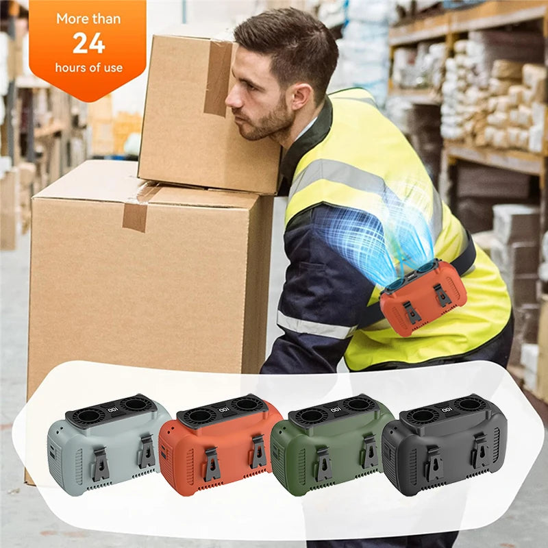 Portable Waist-Mounted Fan with Dual-Motors Rechargeable Clip-On Design & USB-Chargeable  Ideal for Outdoor Cooling & Work