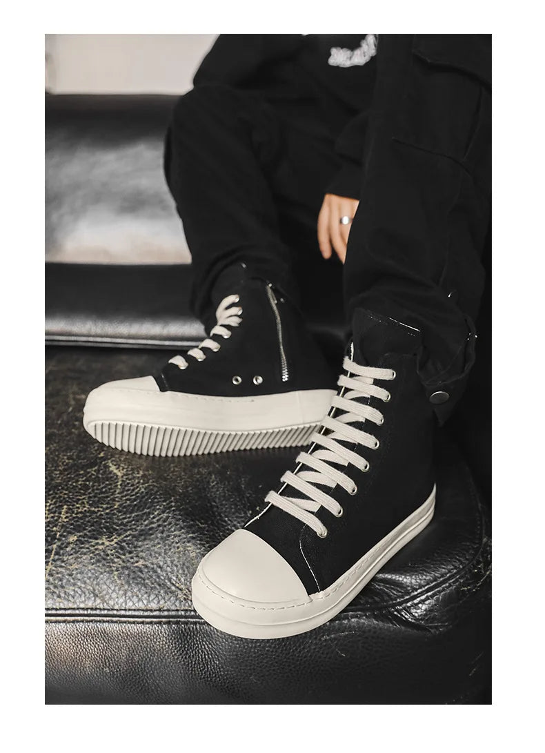 Popular Men's Sneakers Men's Casual Shoes 2025 New Lace-up Thick Bottom High Top Shoes Canvas Punk Couple Trend Sneakers for Man