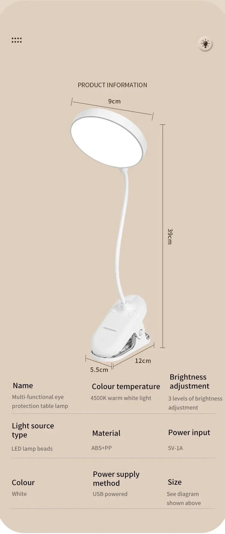 Led Table Lamp USB Rechargeable Night Light With Folding Clamp Study Stand Read Lamp Touch 3 Modes Dimming Eye Protection Light
