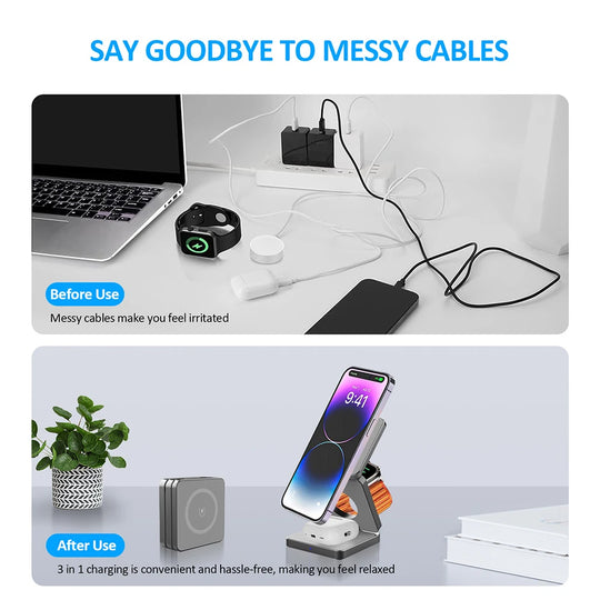 Wireless Charger for iPhone 3 in 1 Foldable Magnetic Wireless Charging Station for iPhone 15 14 13 12 Pro Max Charger Station
