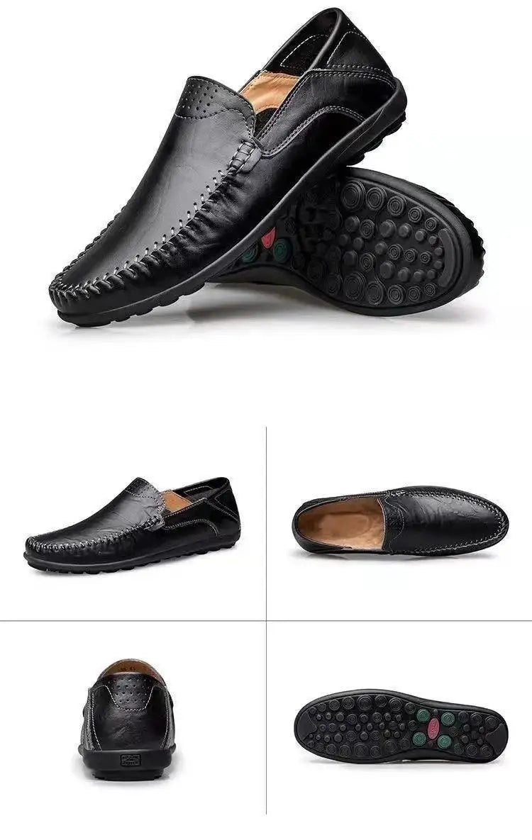 Comfort Men's Casual Loafers Summer Men Shallow Slip on Leather Shoes Soft Bottom Lightweight Driving Shoes for Men Peas Shoes