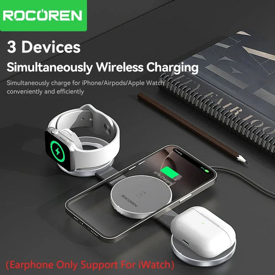 Rocoren Foldable 3-in-1 Magnetic Wireless Charger